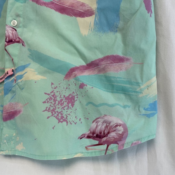 TEAMLTD Living the Dream Short Sleeve Button Down Flamingo Tropical Men’s Large - Picture 14 of 15